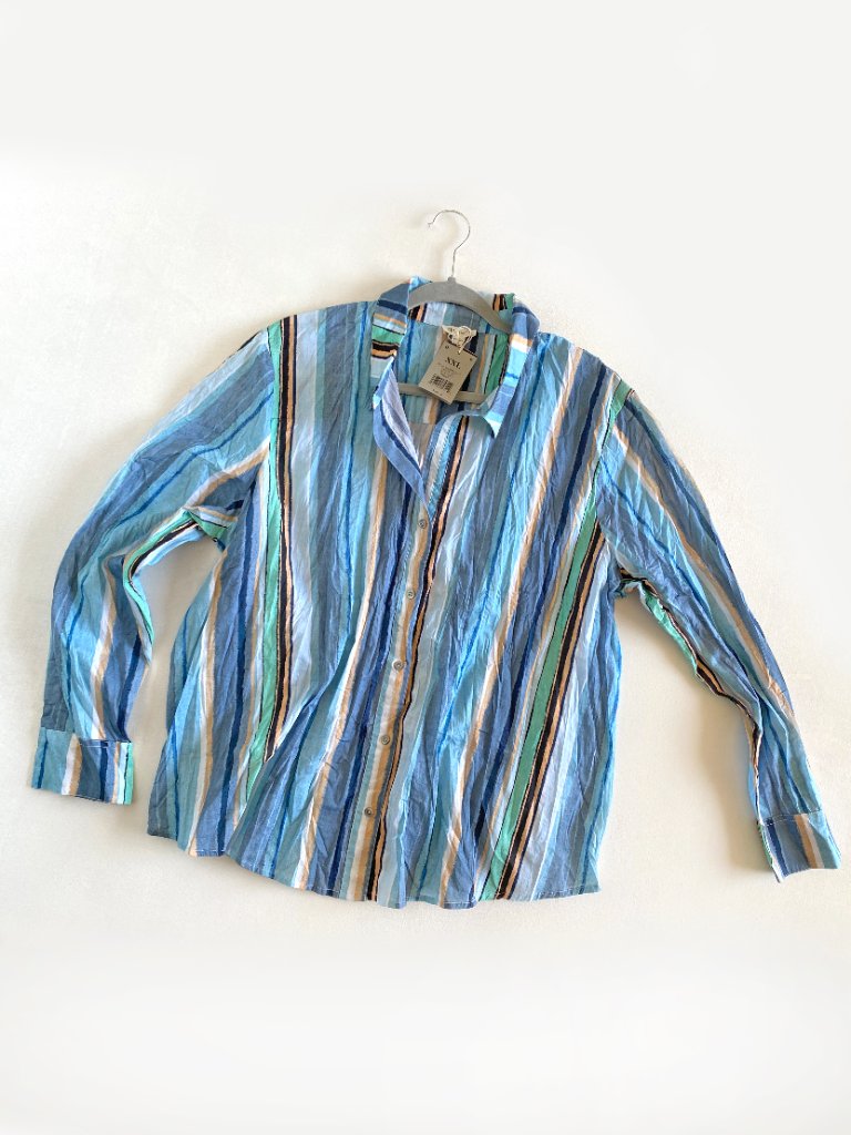 Nic+Zoe Stripe Core Cotton Crinkle Shirt Nwt ($108) Size Xxl Blue Multi Color — image 2 of 8